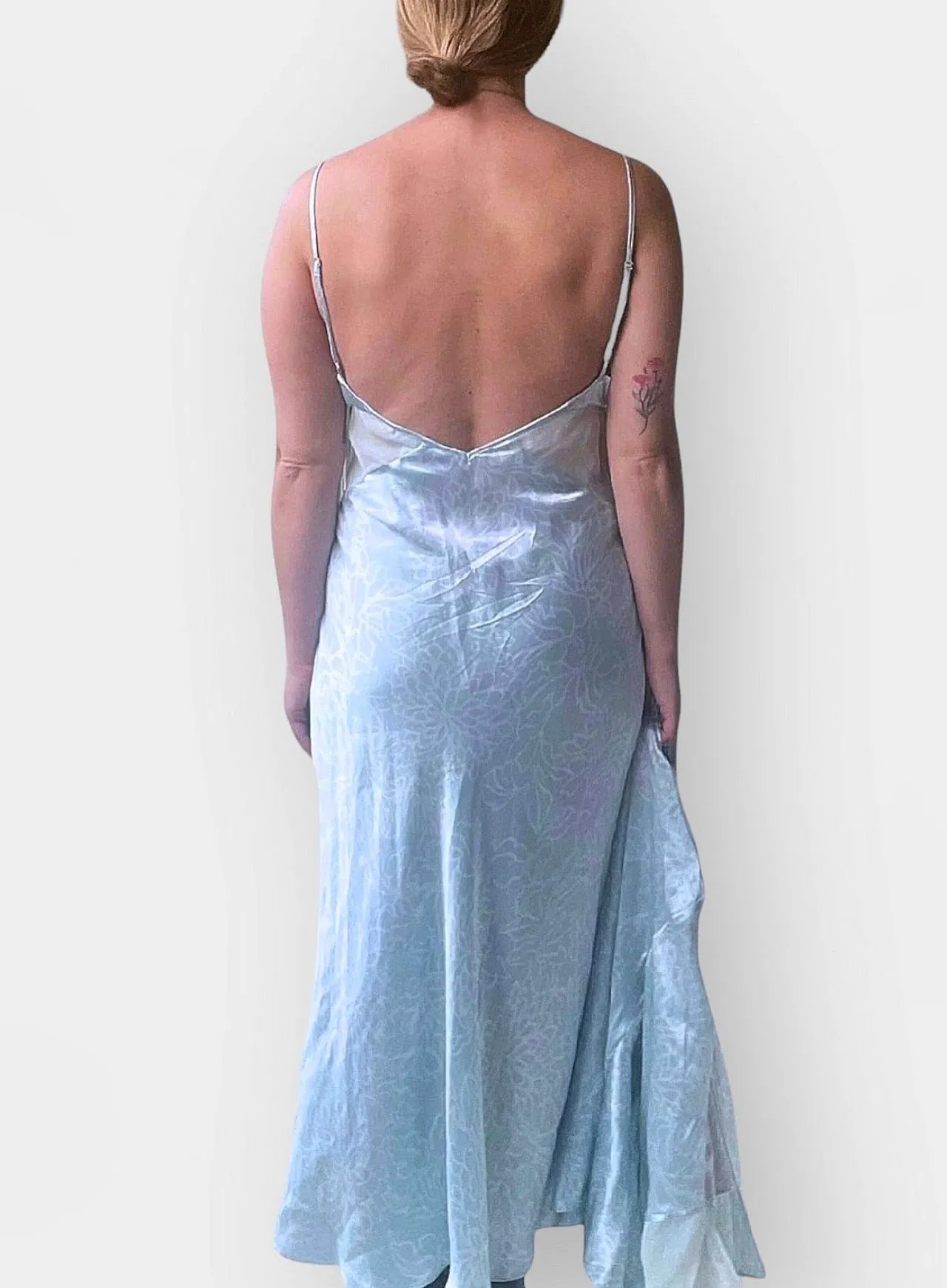 2000s Baby Blue Silk and Mesh Slip Dress with Matching Jacket (L)