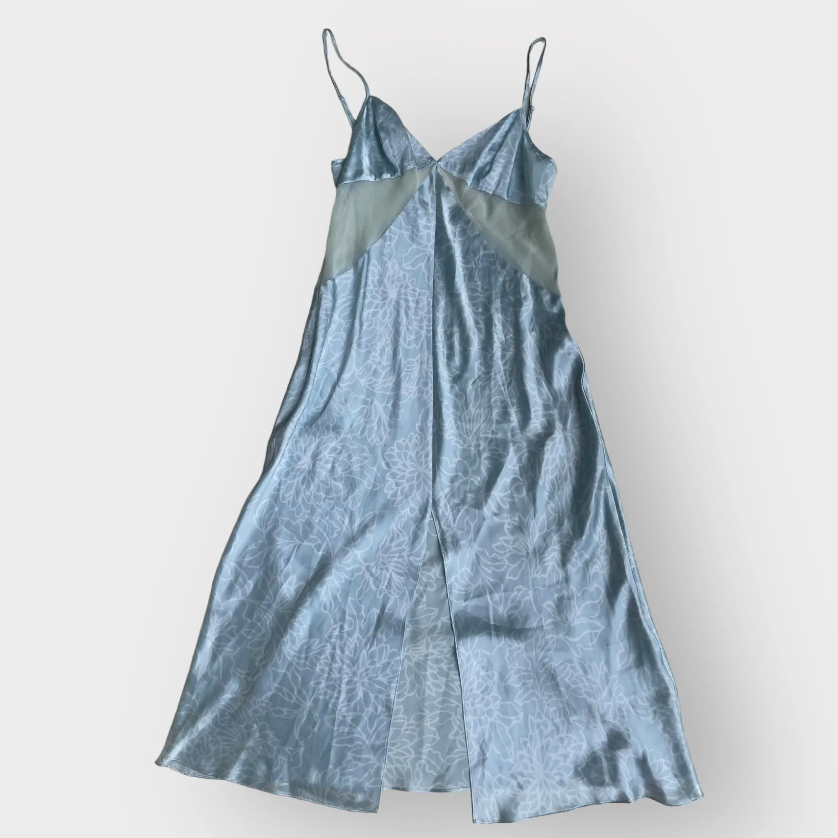2000s Baby Blue Silk and Mesh Slip Dress with Matching Jacket (L)