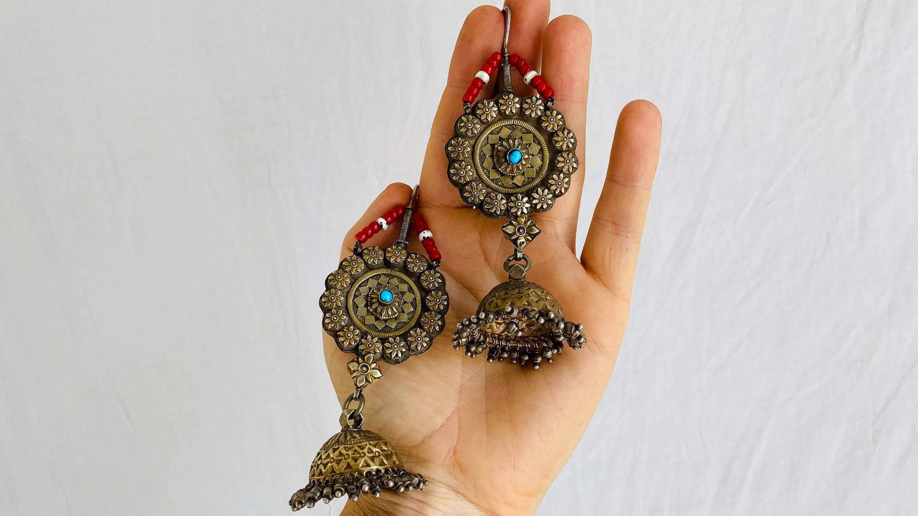 Antique Goldwashed Afghan Jumkha Earrings.