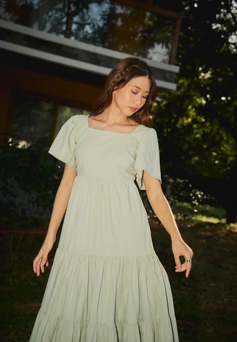 Caimana Sage Green Strappy Back Detail Midi Dress