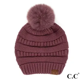 C.C. Coco Berry Knit Beanie with Faux Fur Pom