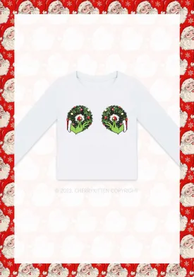 Christmas Wreath Y2K Long Sleeve Crop Top Cherrykitten