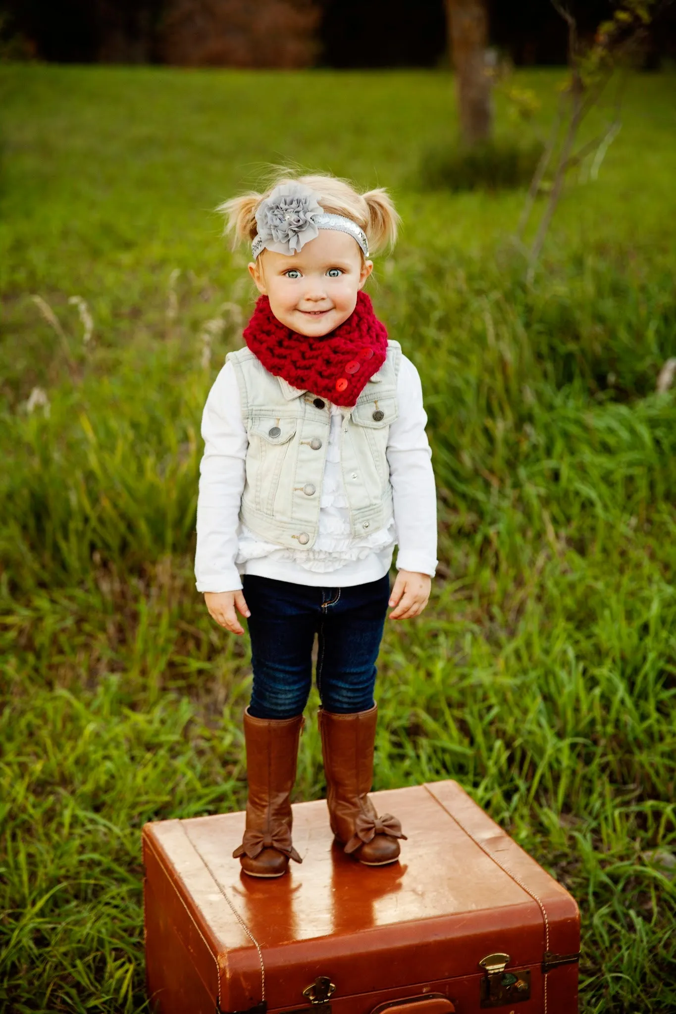 Cranberry red button scarf