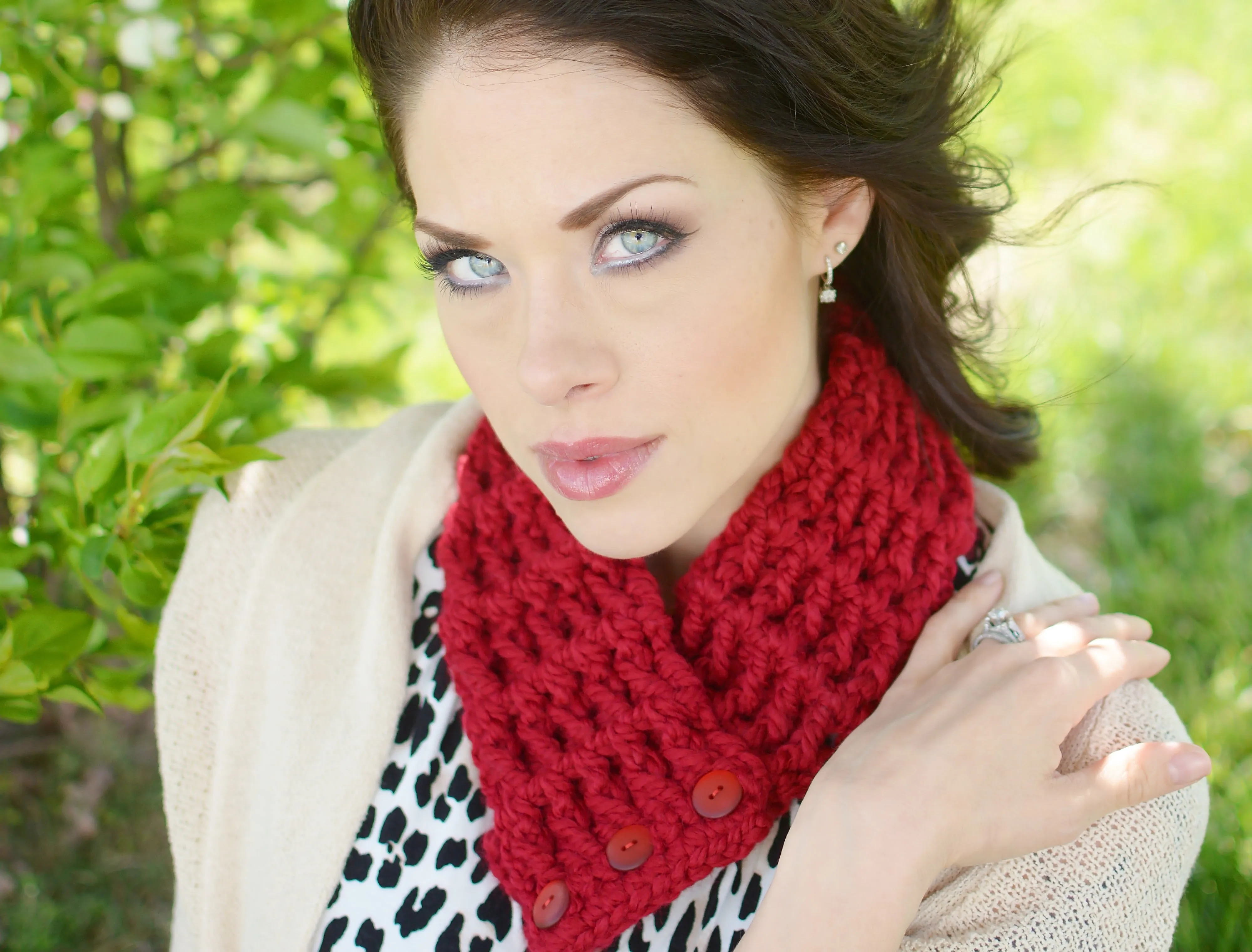 Cranberry red button scarf