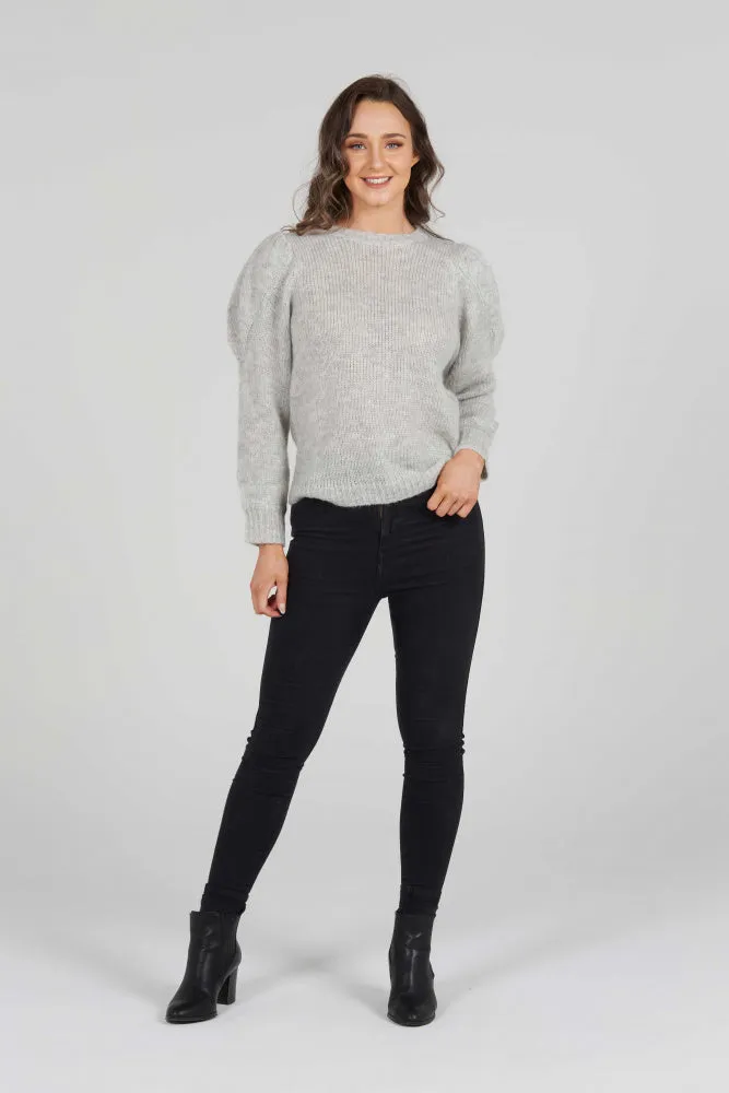 CREW NECK PULLOVER WITH PUFF SLEEVES