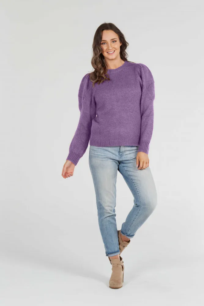 CREW NECK PULLOVER WITH PUFF SLEEVES