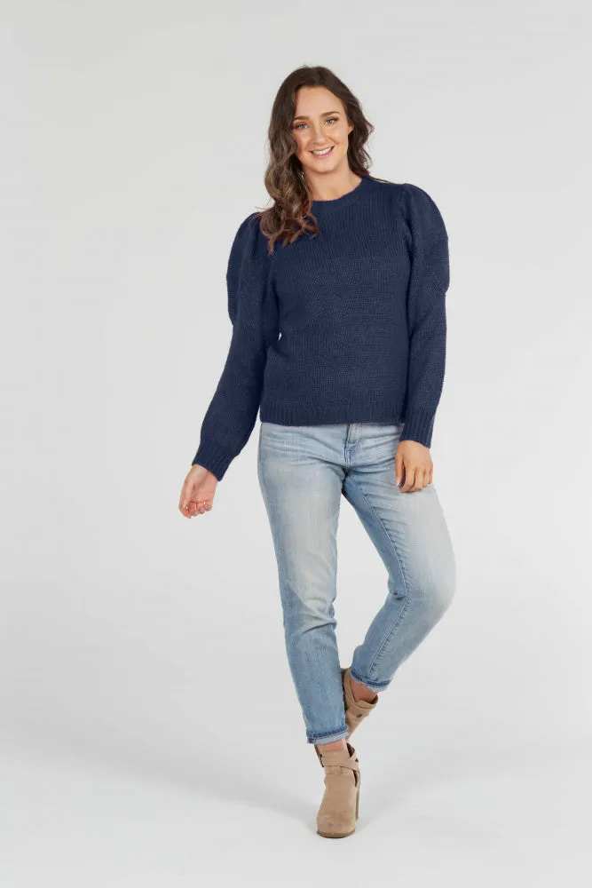 CREW NECK PULLOVER WITH PUFF SLEEVES