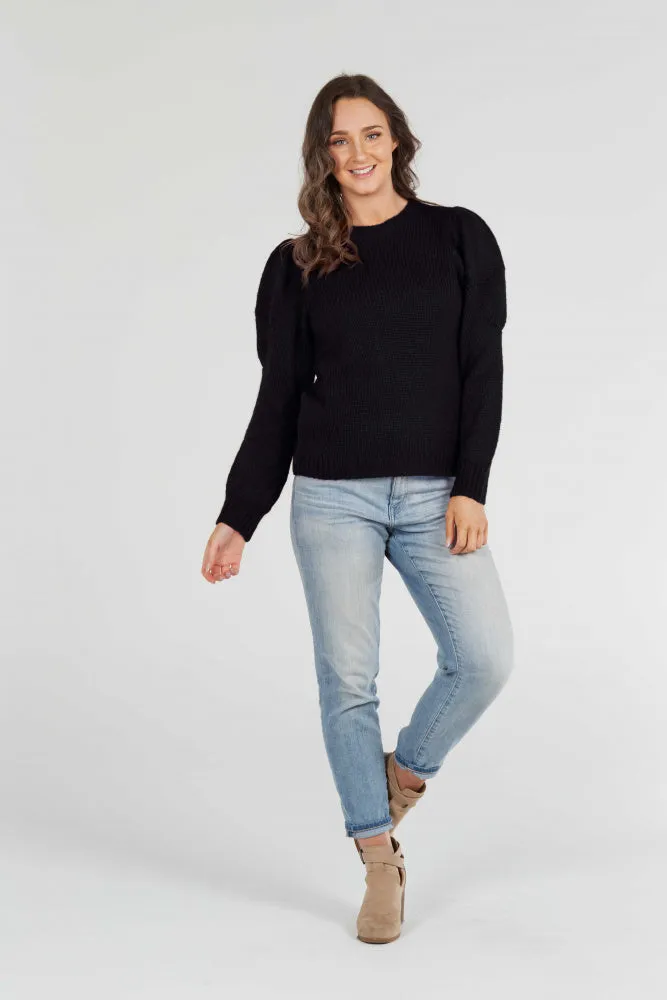 CREW NECK PULLOVER WITH PUFF SLEEVES