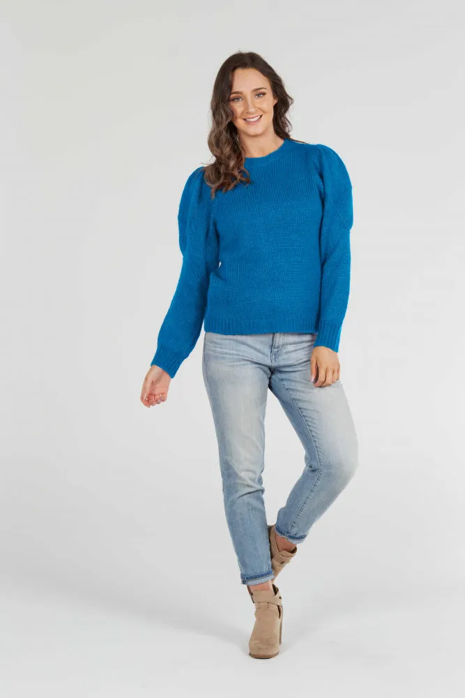 CREW NECK PULLOVER WITH PUFF SLEEVES