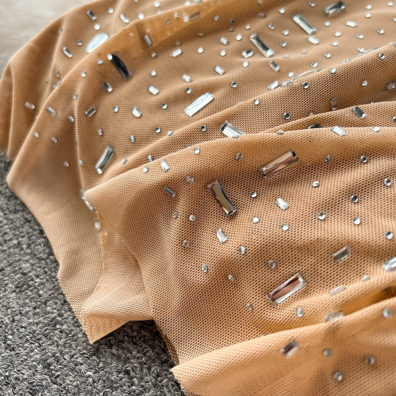 Draped Neckline Rhinestone Studded Slip Dress