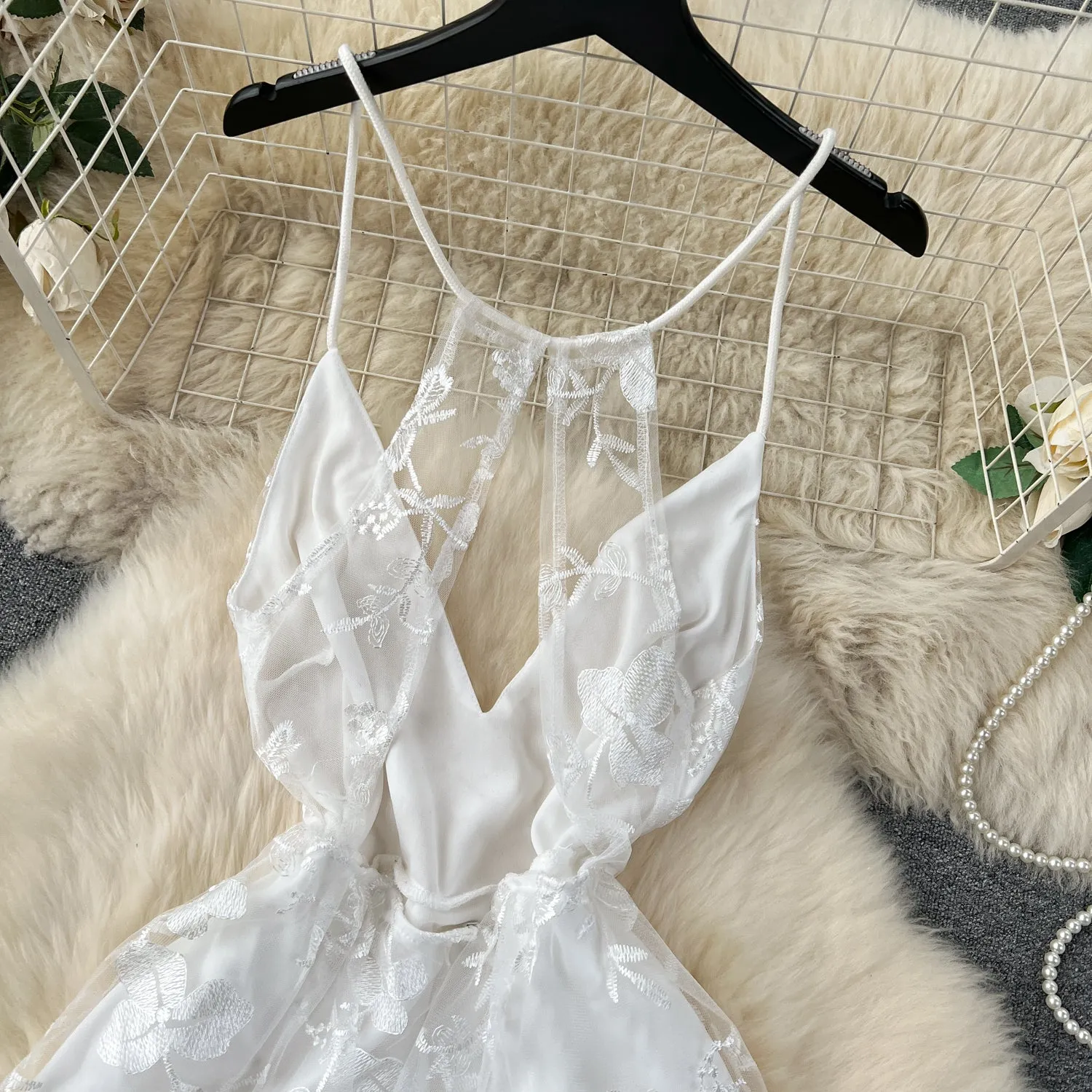 Embroidered Floral White Slip Dress