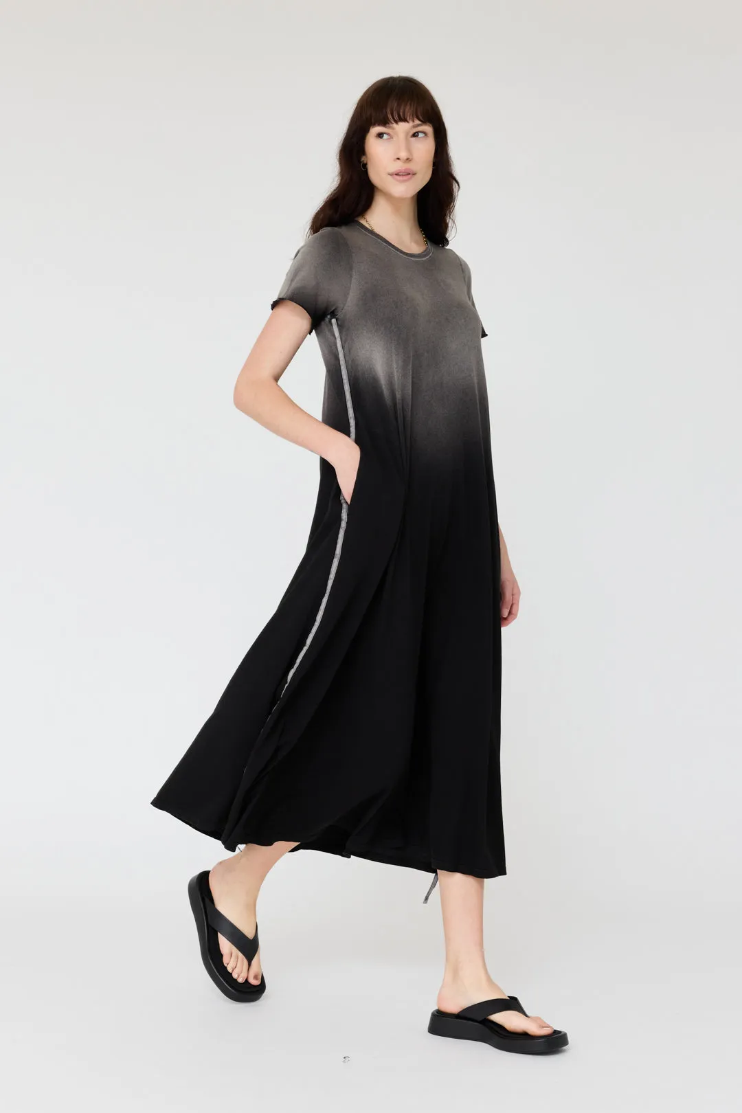 Faded Black Short Sleeve Drama Maxi