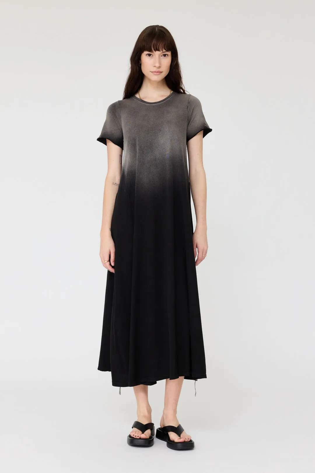 Faded Black Short Sleeve Drama Maxi
