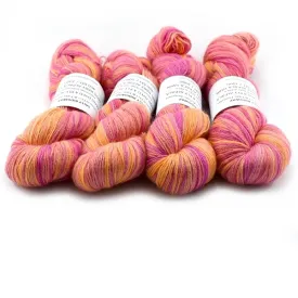 Hand Dyed Baby Alpaca Knitting Yarn 4 Ply Fingering Weight in Orange and Pink 12576
