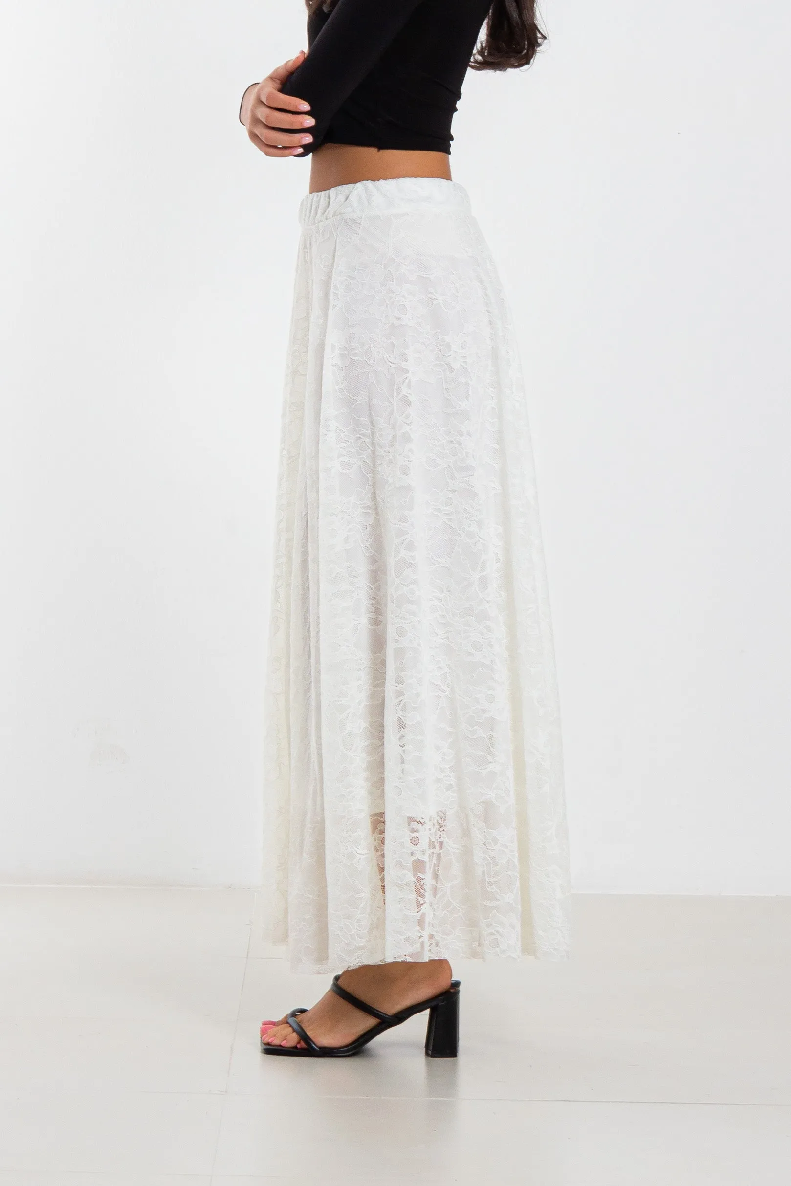 LAYERED LACE MIDI SKIRT