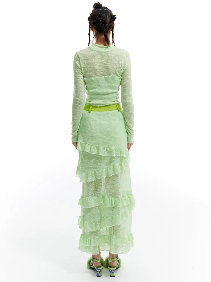 Multi-layered Super Long Knitted Lace Skirt