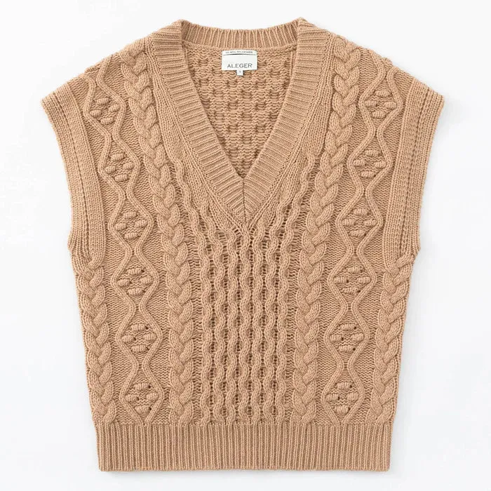 N.105 Cashmere Blend Deep V Cable Vest Tan