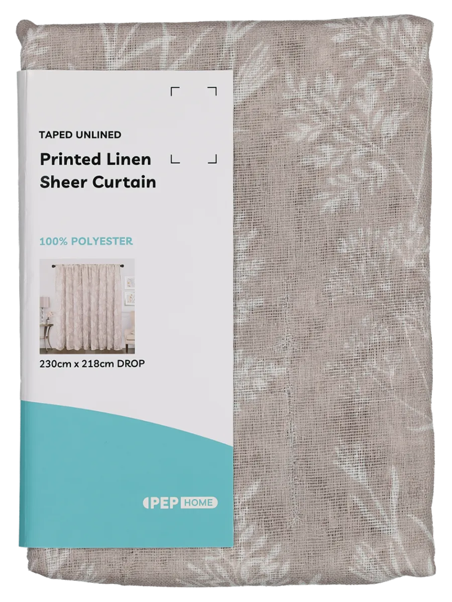 Natural Printed Linen Sheer Curtain Wide