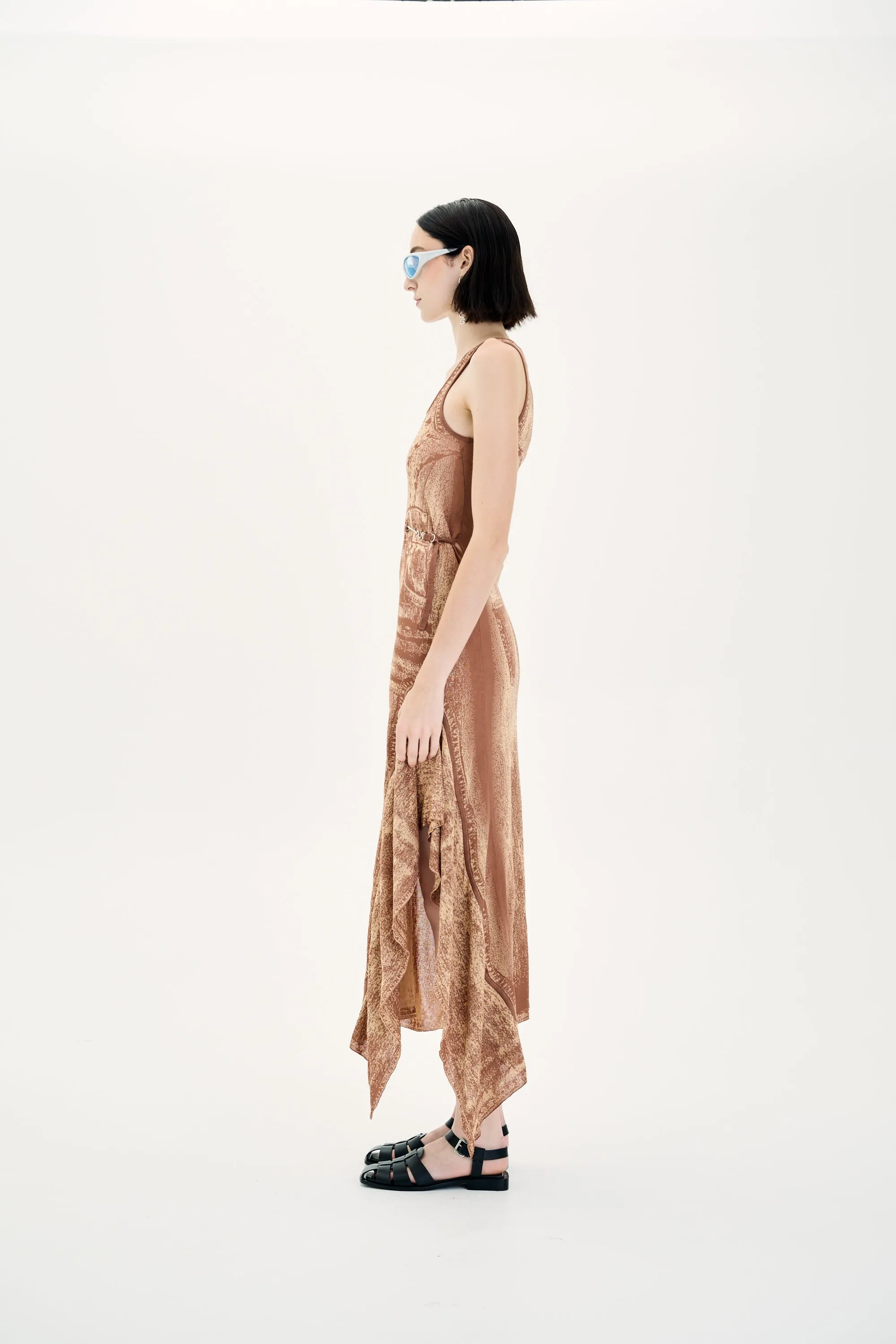 PEONY FAKE DENIM SHEER MAXI TANK DRESS