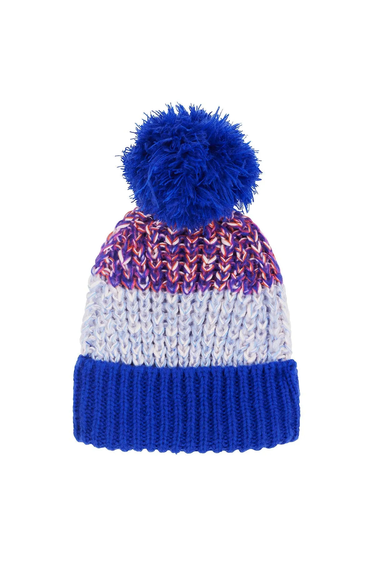 Phoebe Stripe Beanie Bobble Hat In Cobalt
