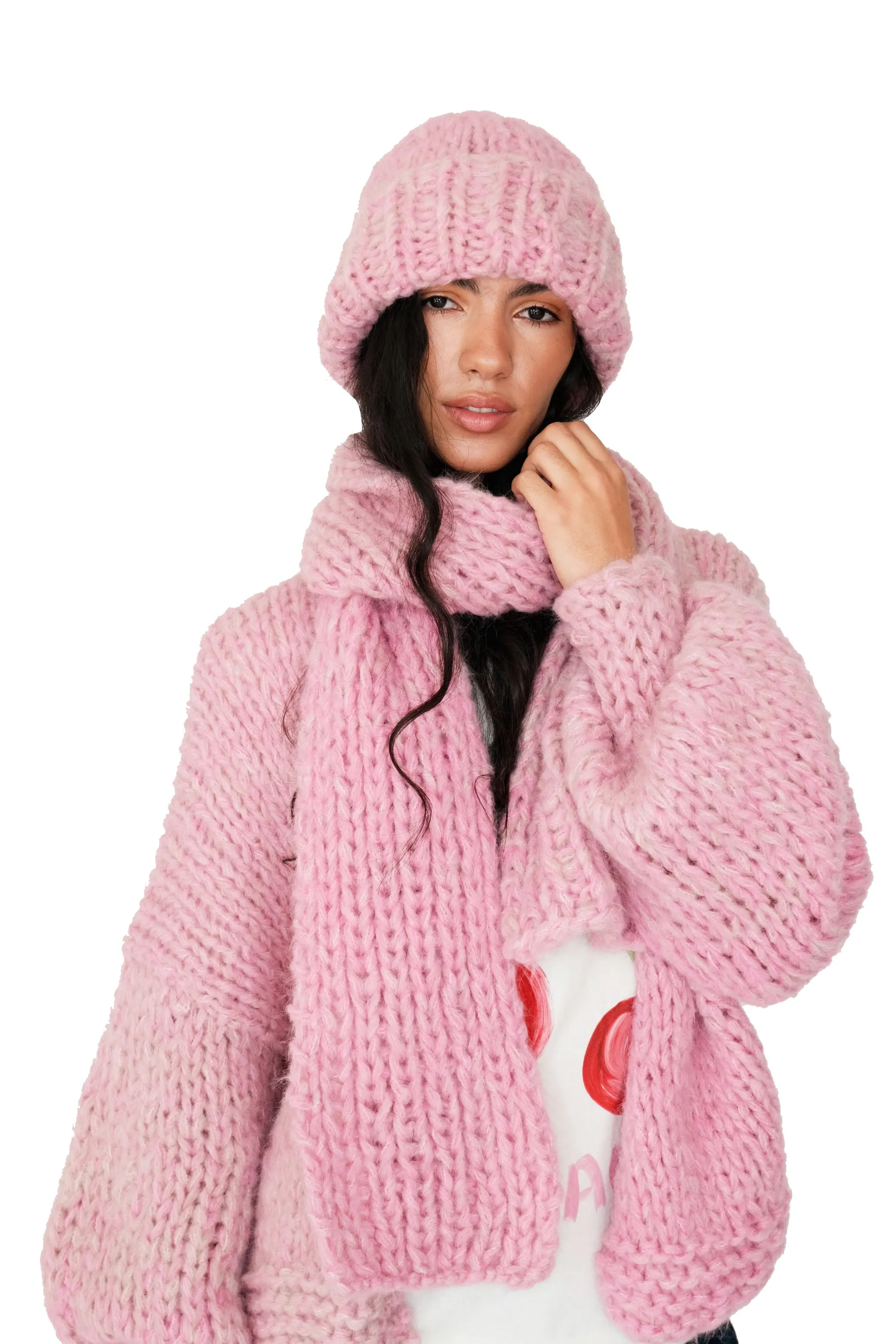 Pink Fluffy Knit Scarf
