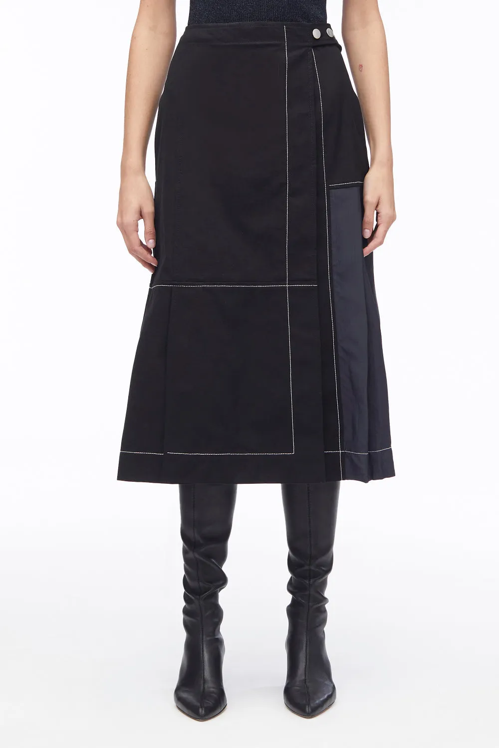 Pleat-Detail Midi Skirt