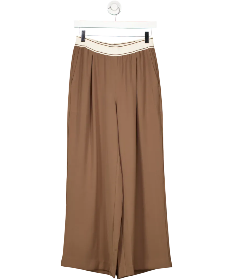 REISS Brown Abigail Wide Leg Elasticated Trousers Petite UK 8