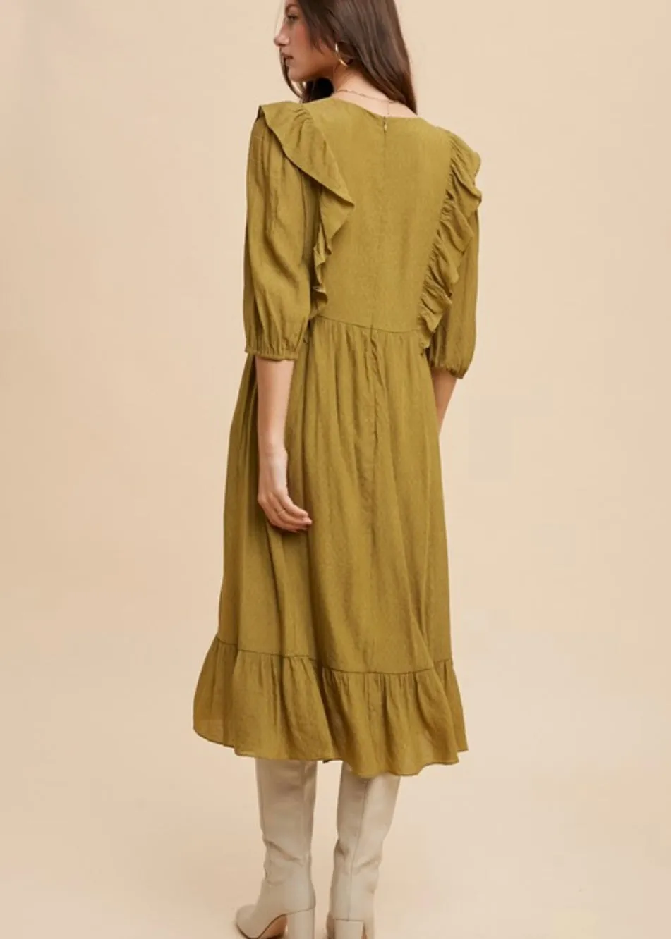 Vienna Olive Midi Dress