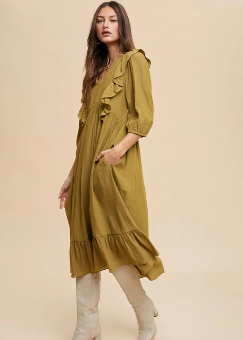 Vienna Olive Midi Dress