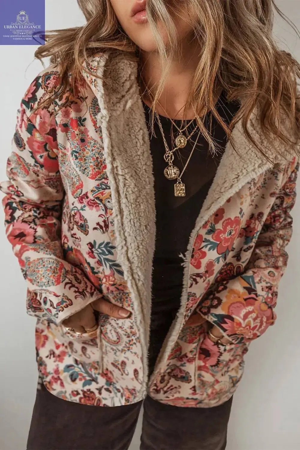 Vintage Paisley Floral Sherpa Lined Jacket