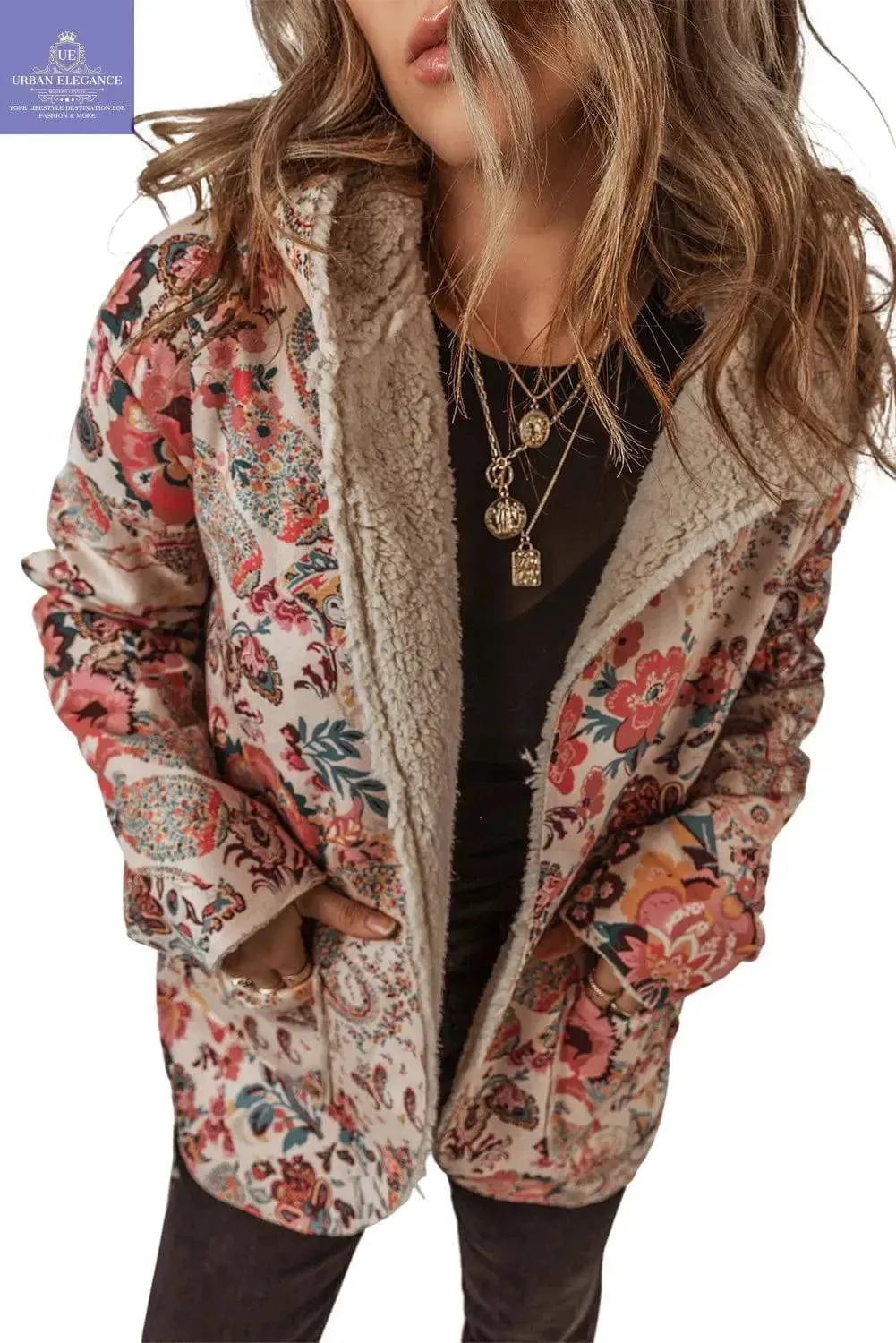 Vintage Paisley Floral Sherpa Lined Jacket