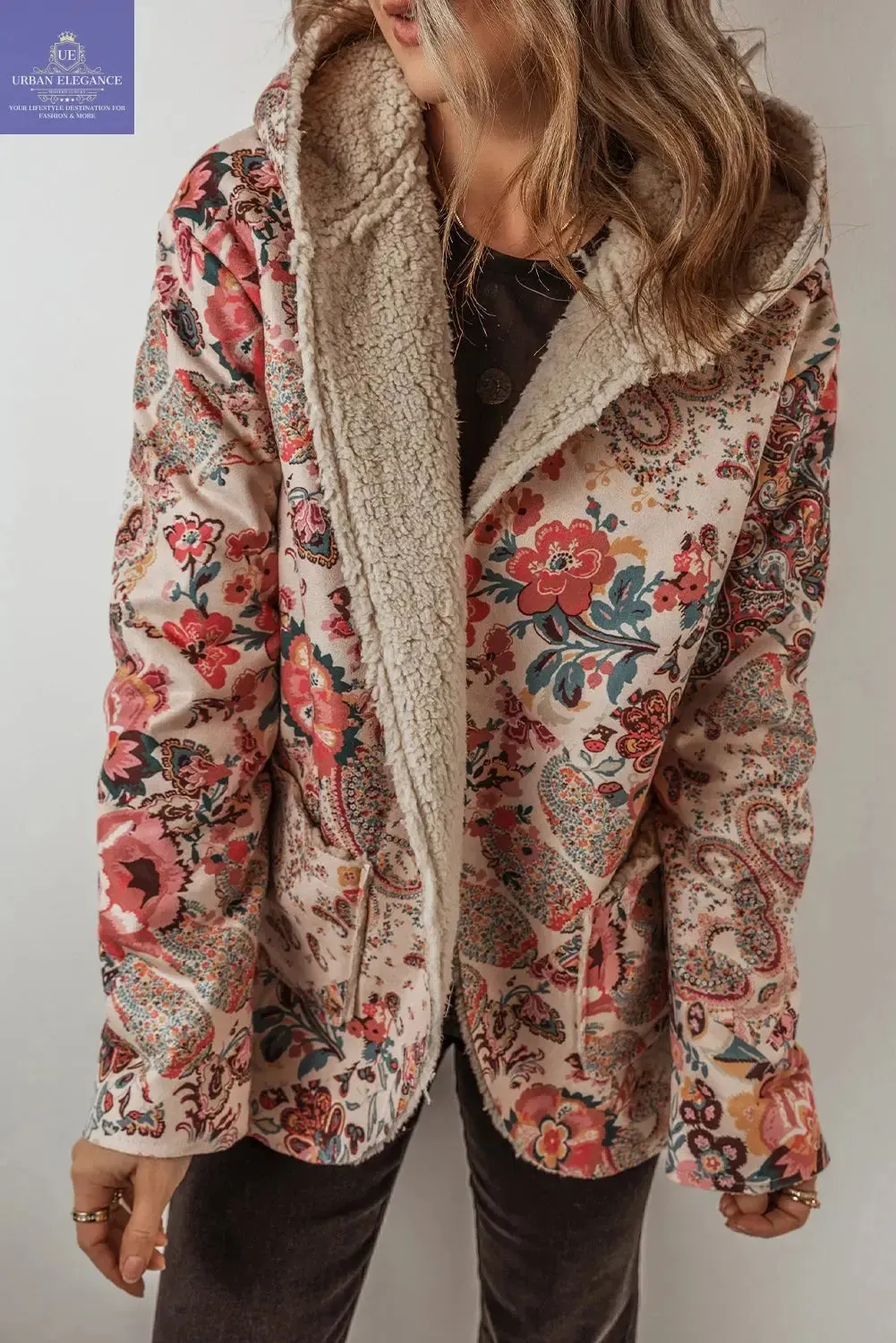 Vintage Paisley Floral Sherpa Lined Jacket