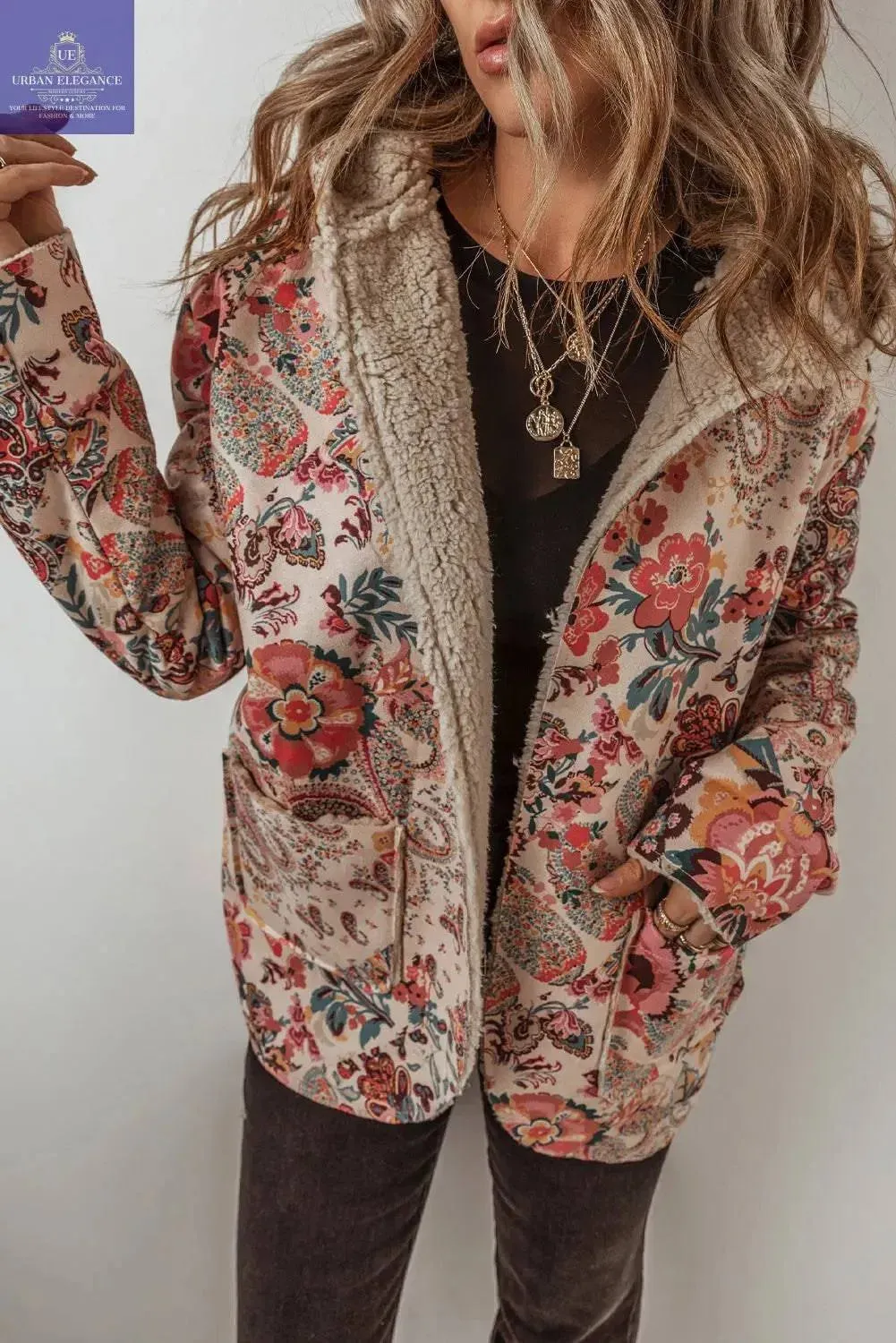 Vintage Paisley Floral Sherpa Lined Jacket