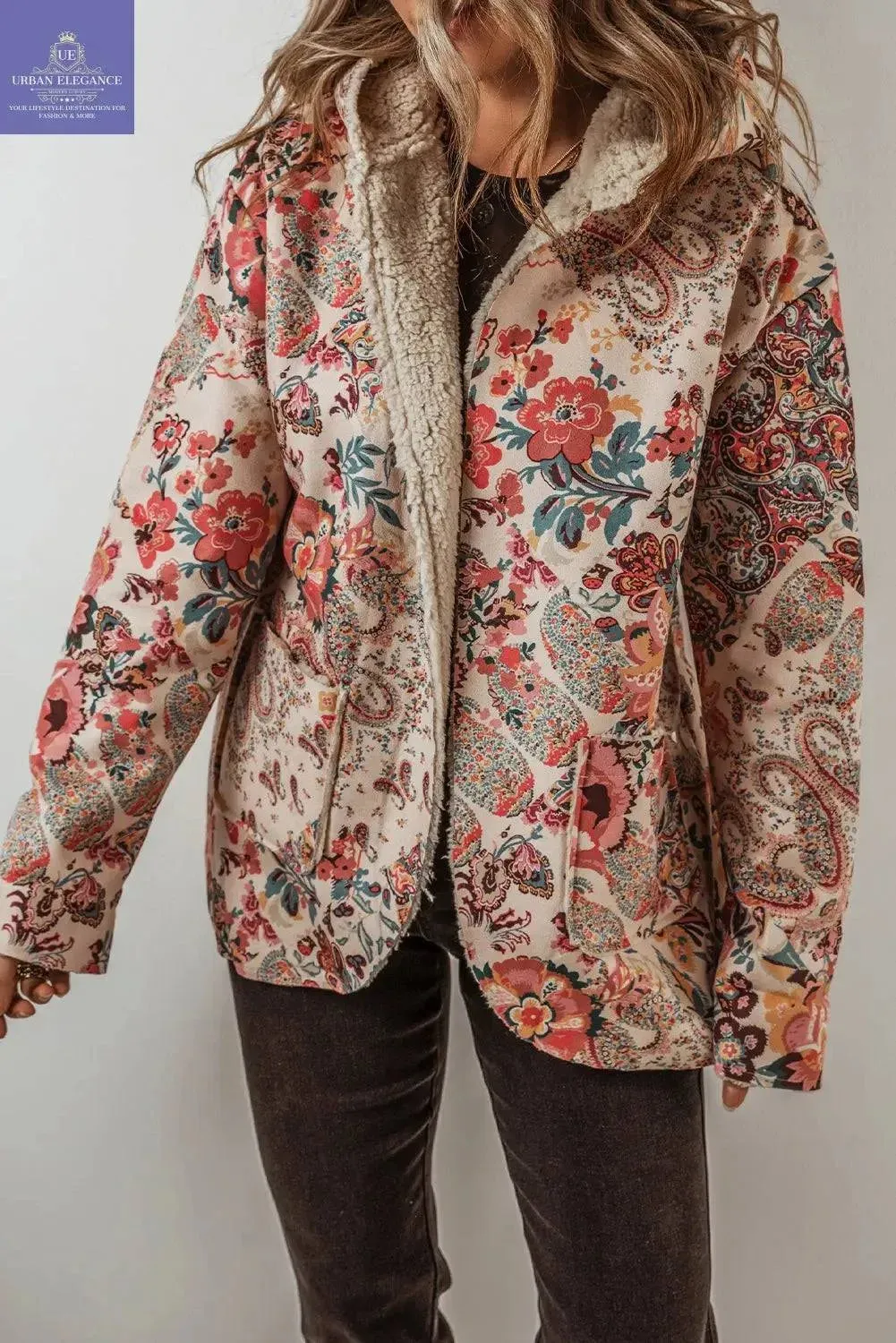 Vintage Paisley Floral Sherpa Lined Jacket