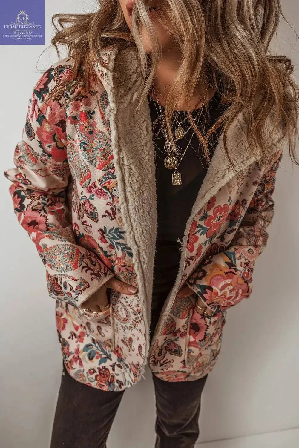 Vintage Paisley Floral Sherpa Lined Jacket