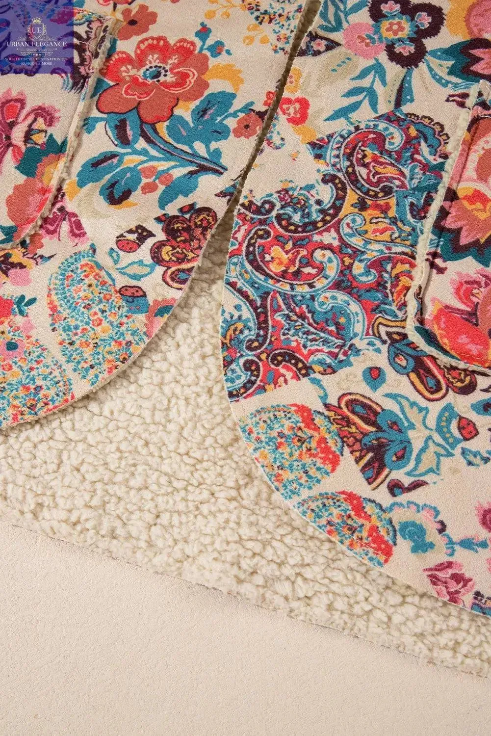 Vintage Paisley Floral Sherpa Lined Jacket
