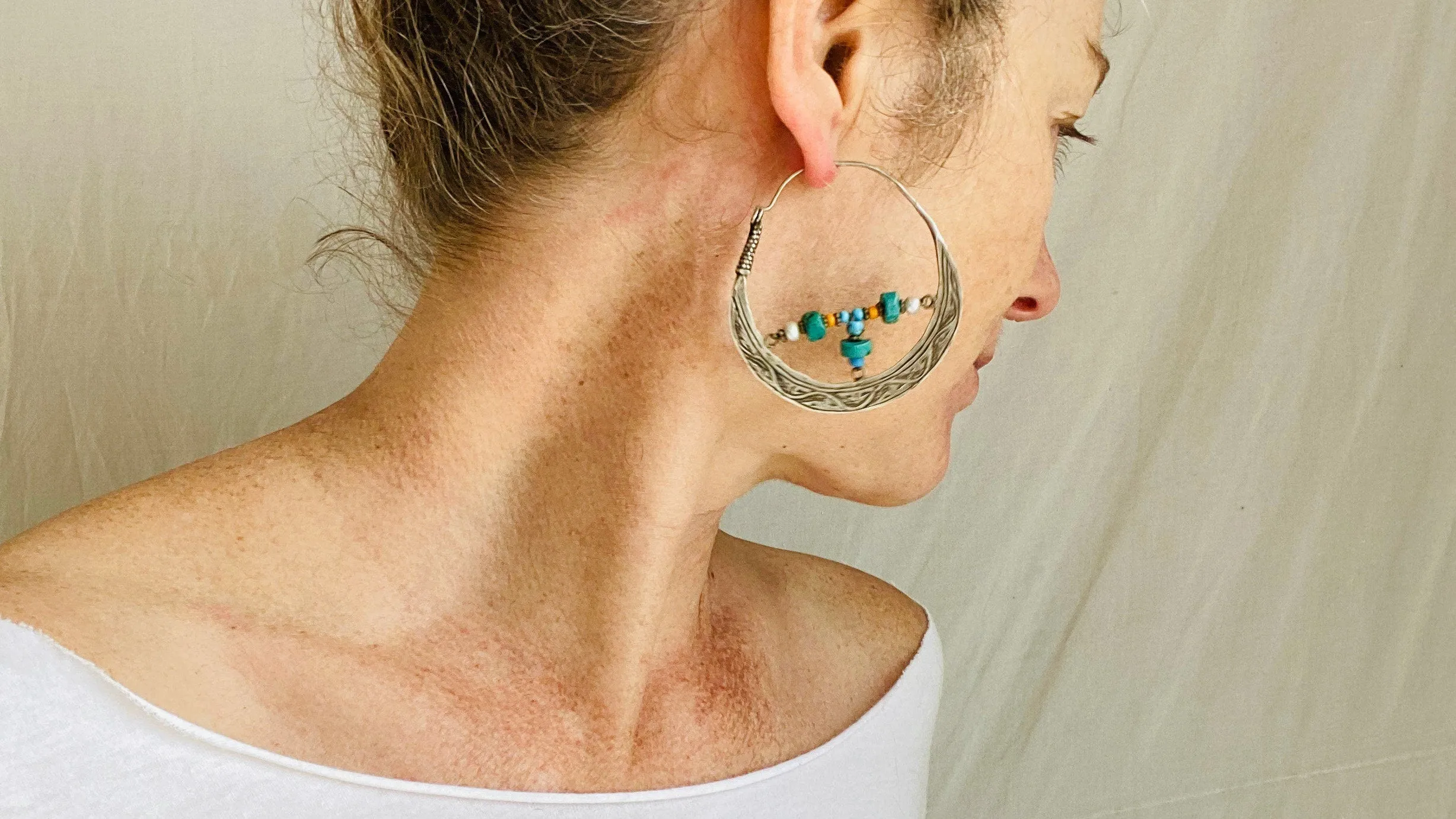 Vintage Uzbek Hoop Earrings. Bukhari Silver and Pearl Earrings.