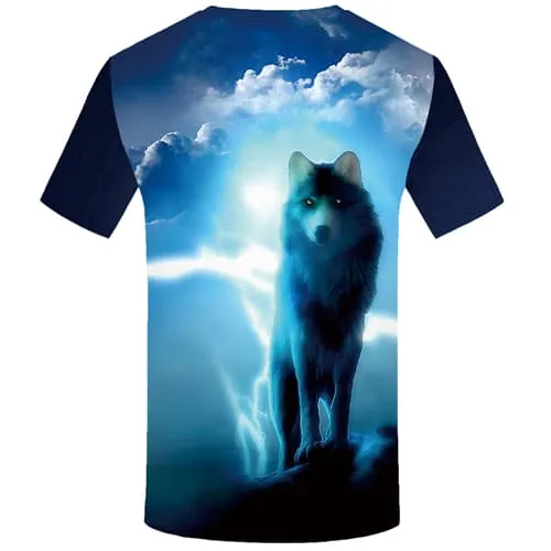 Wolf T shirt Men Lightning T-shirt 3d Animal Tshirt Anime Blue Tshirts Print Cloud T shirts Funny Mens Clothing Short Sleeve
